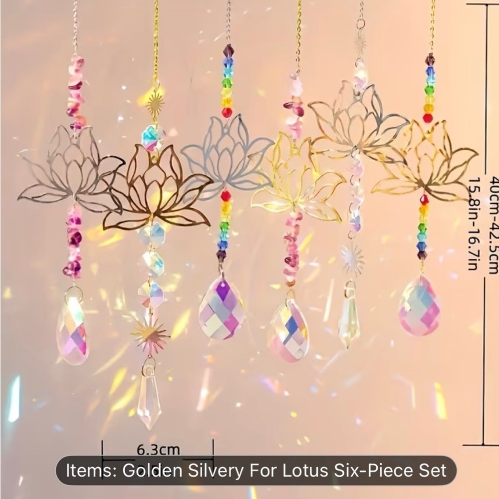 Lotus Crystal Sun Catcher Hanging Decorations - Gold & Iridescent - Picture 3 of 11